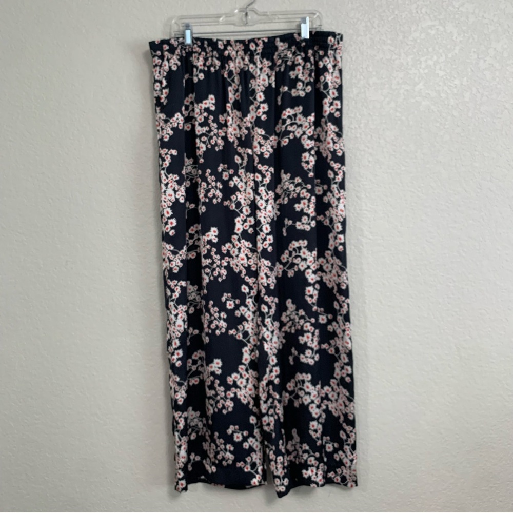 Paco Rabanne Pants Womens 46 Floral Wide Leg Pull On Pockets Satin Flowy US 14